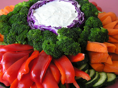 Red Peppers, Carrot, Broccoli, plus Ranch Dip in Cabbage Bowl