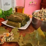 Dolmas- stuffed grape leaves with rice, dried fruit, mint