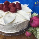 White Cake with Poppy Seeds, White Chocolate, Strawberries