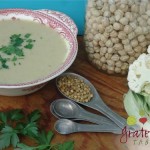 Bowl of soup: Garbanzo beans, coriander seeds, cauliflower