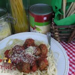 Pasta and Meatballs on Italian style table