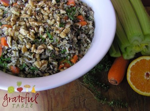 Brown Rice Salad w/ Wild Rice, Walnuts, Carrot, Herbs