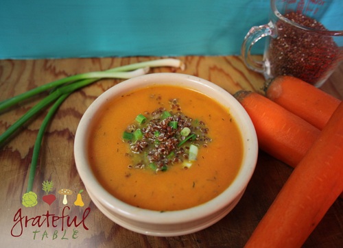Carrot Soup garnished w/ Dill Weed, Quinoa
