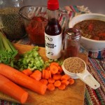 Add carrot, celery, tomato sauce, liquid smoke... great Lentil Soup!