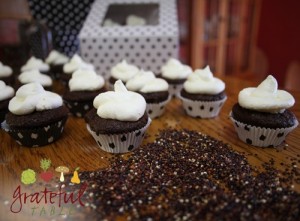 Quinoa and chocolate cupcakes in polka-dot cupcake liners