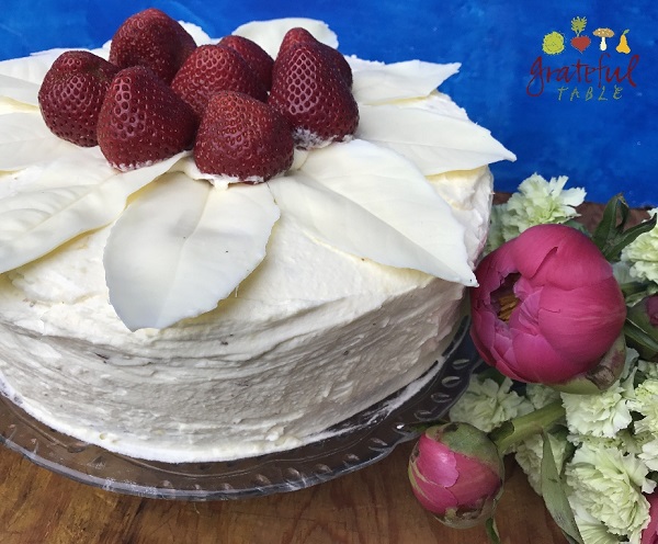 White Cake with Poppy Seeds, White Chocolate, Strawberries